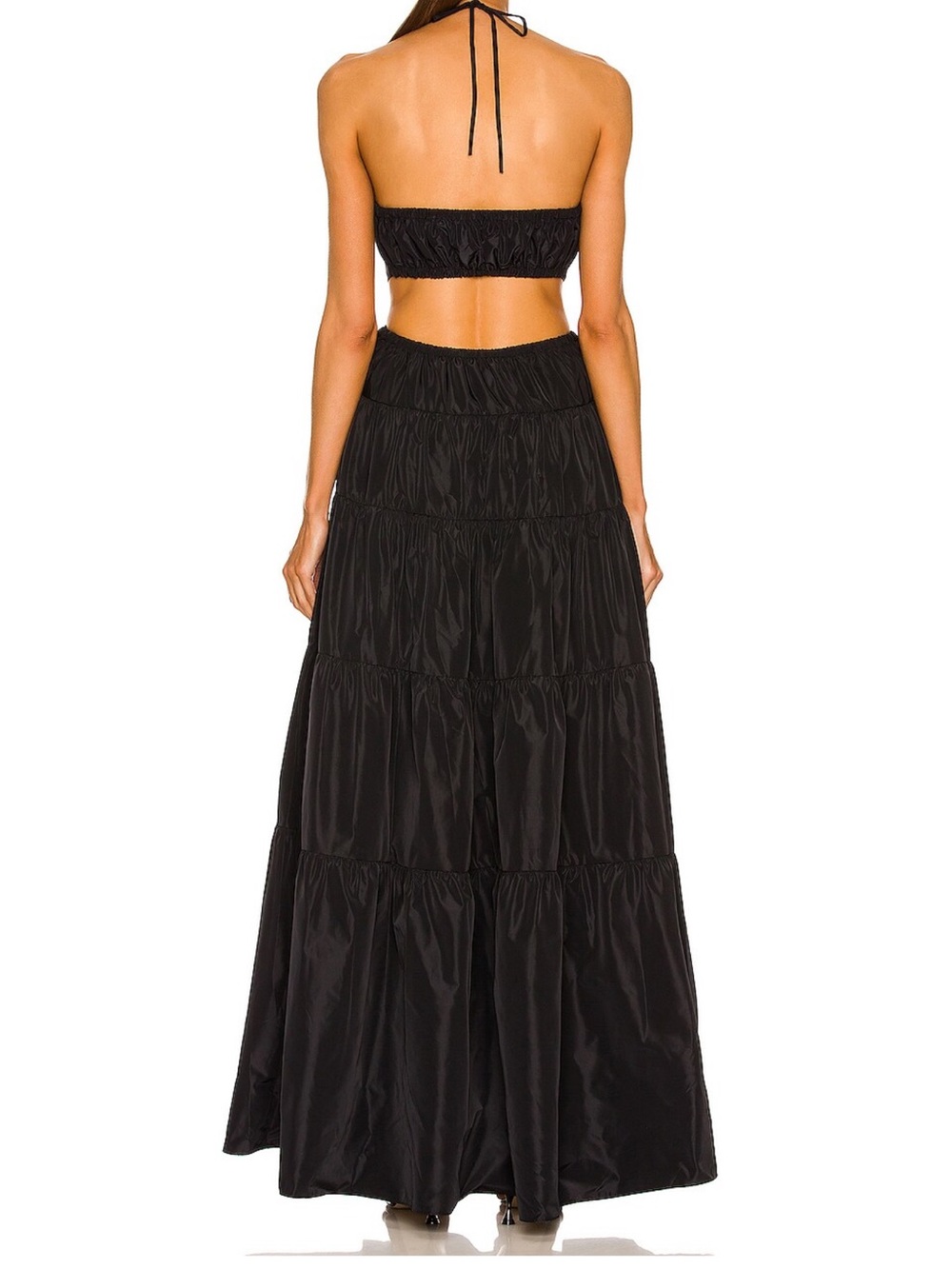STAUD Dome Gown Black Halter Cutout Tiered Maxi Dress - Picture 2 of 2